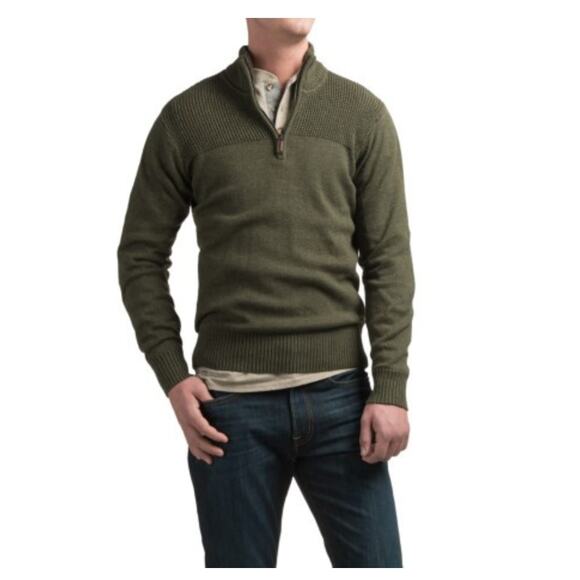 Coleman Quarter Zip Sweater Mens Large Sherpa Lined Collar Olive Drab Marl Green - Picture 1 of 9